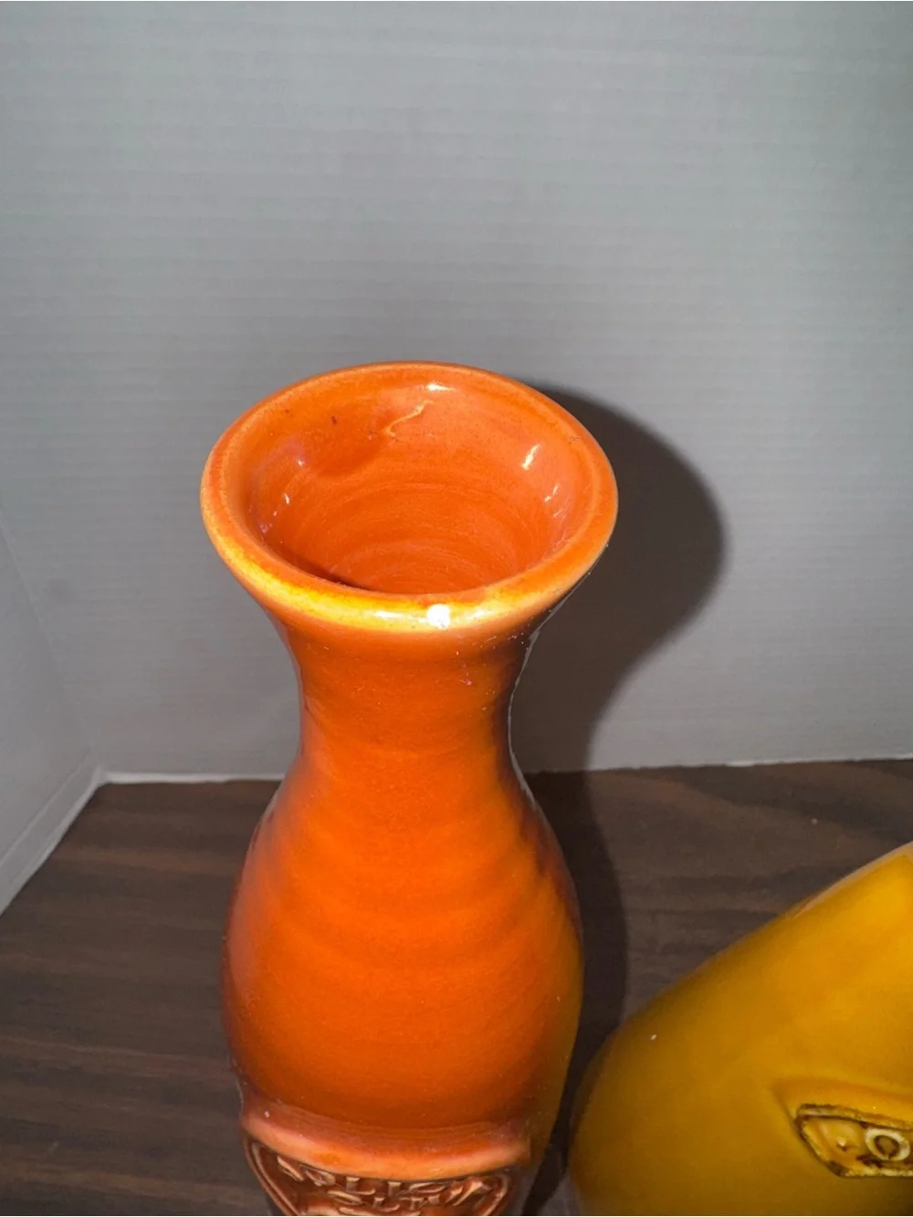Vintage Crate & Barrel Orange/Yellow Large Olive Oil Bottles Stoneware
